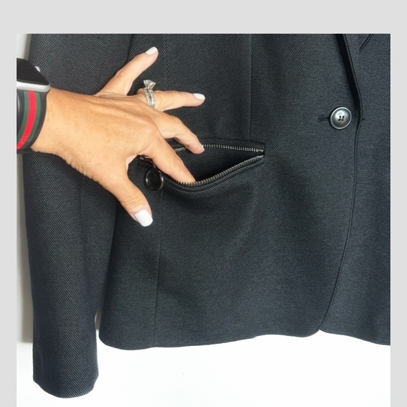 Ann Taylor Blazer Jacket Charcoal Grey Zip Pockets Silver Hardware Notch Collar - Picture 7 of 11